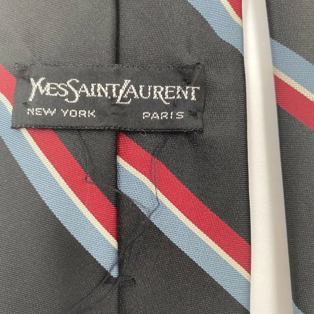 Yves Saint Laurent Black Tie with Red and Blue Stripes - Picture 3 of 7